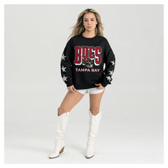 Tampa Bay Buccaneers Gameday Couture Women's Pure Victory Rhinestud Star-Sleeve Pullover Sweatshirt | NFL US