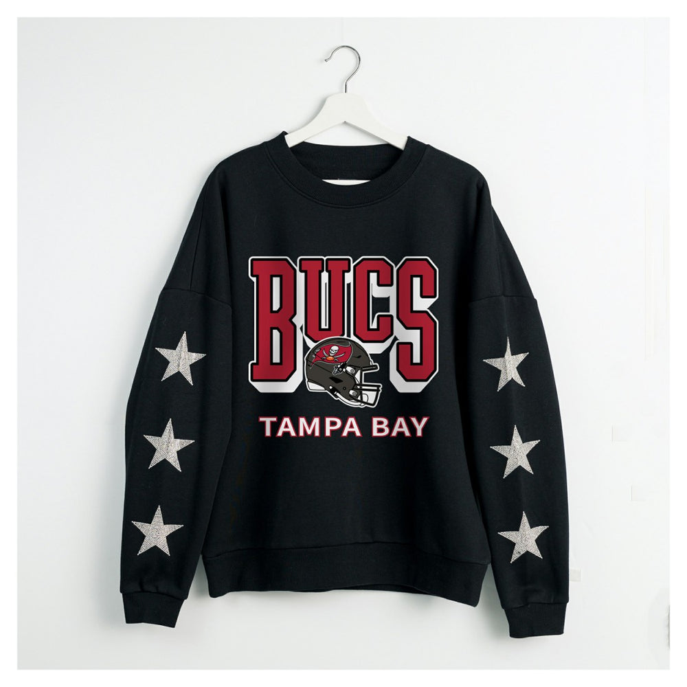 Tampa Bay Buccaneers Gameday Couture Women's Pure Victory Rhinestud Star-Sleeve Pullover Sweatshirt | NFL US