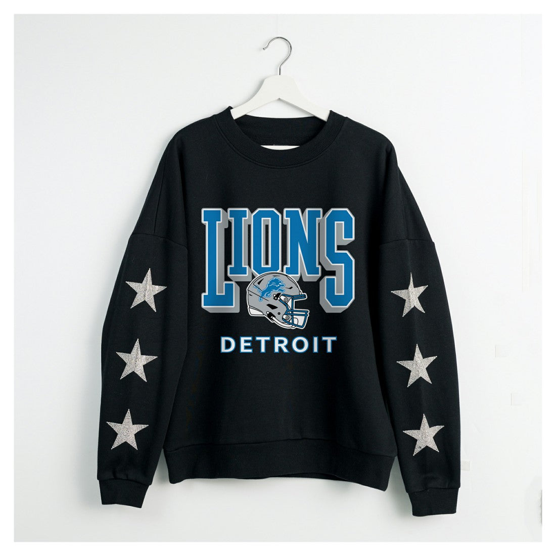 Detroit Lions Gameday Couture Women's Pure Victory Rhinestud Star-Sleeve Pullover Sweatshirt | NFL Online