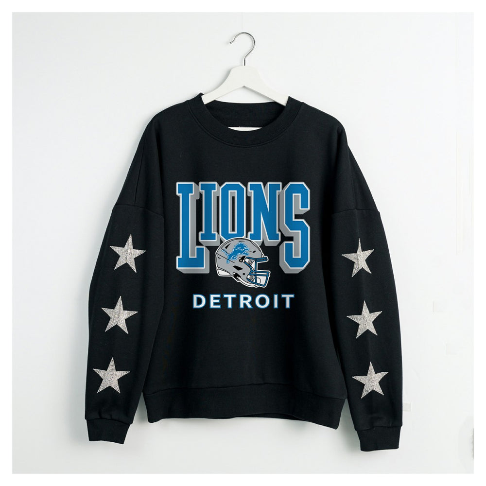 Detroit Lions Gameday Couture Women's Pure Victory Rhinestud Star-Sleeve Pullover Sweatshirt | NFL Online