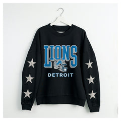 Detroit Lions Gameday Couture Women's Pure Victory Rhinestud Star-Sleeve Pullover Sweatshirt | NFL Online