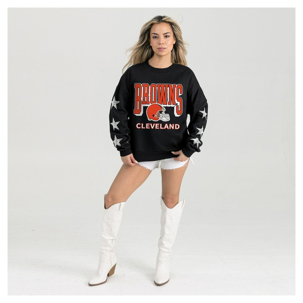 Cleveland Browns Gameday Couture Women's Pure Victory Rhinestud Star-Sleeve Pullover Sweatshirt | NFL Near me