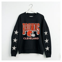 Cleveland Browns Gameday Couture Women's Pure Victory Rhinestud Star-Sleeve Pullover Sweatshirt | NFL Near me