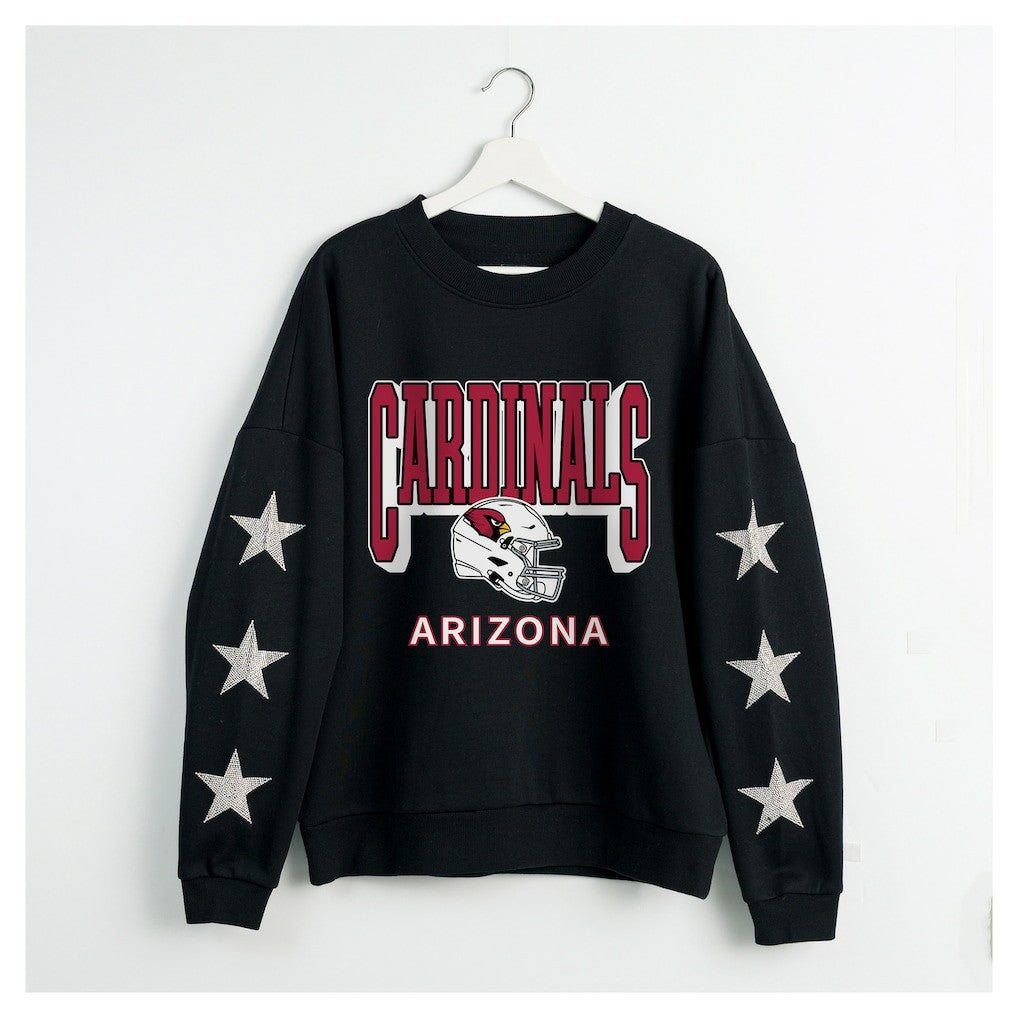Arizona Cardinals Gameday Couture Women's Pure Victory Rhinestud Star-Sleeve Pullover Sweatshirt | NFL Sale