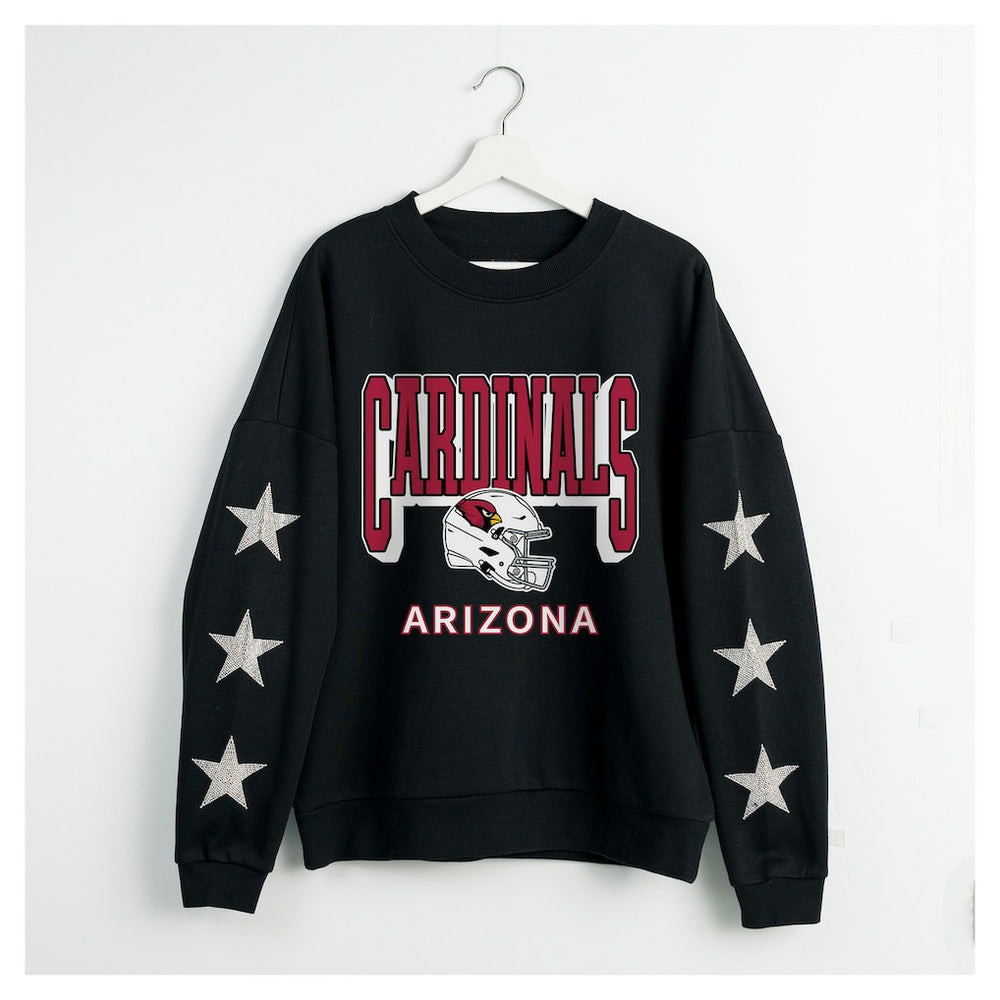 Arizona Cardinals Gameday Couture Women's Pure Victory Rhinestud Star-Sleeve Pullover Sweatshirt | NFL Sale
