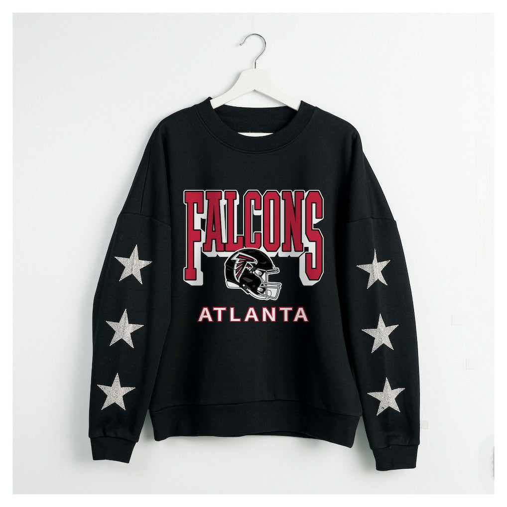 Atlanta Falcons Gameday Couture Women's Pure Victory Rhinestud Star-Sleeve Pullover Sweatshirt | NFL Online