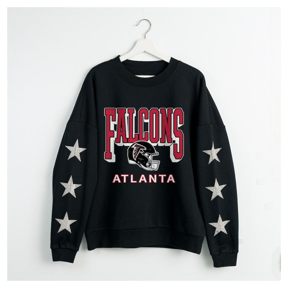Atlanta Falcons Gameday Couture Women's Pure Victory Rhinestud Star-Sleeve Pullover Sweatshirt | NFL Online