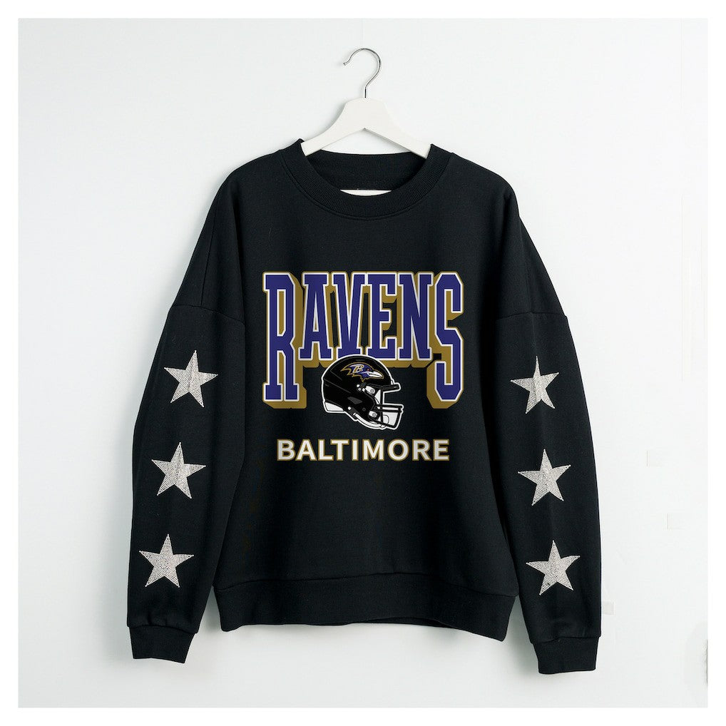 Baltimore Ravens Gameday Couture Women's Pure Victory Rhinestud Star-Sleeve Pullover Sweatshirt | NFL Discount