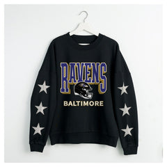 Baltimore Ravens Gameday Couture Women's Pure Victory Rhinestud Star-Sleeve Pullover Sweatshirt | NFL Discount