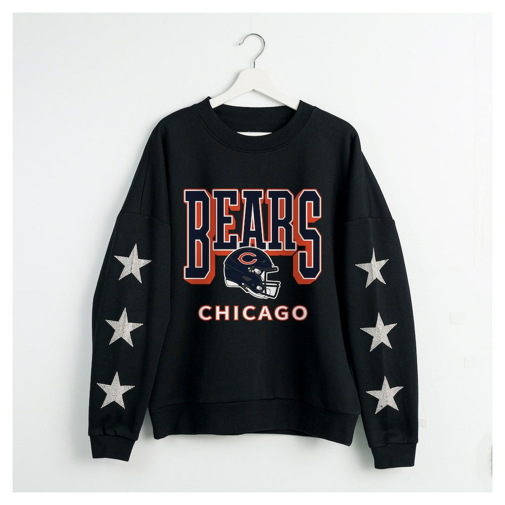 Chicago Bears Gameday Couture Women's Pure Victory Rhinestud Star-Sleeve Pullover Sweatshirt | NFL New