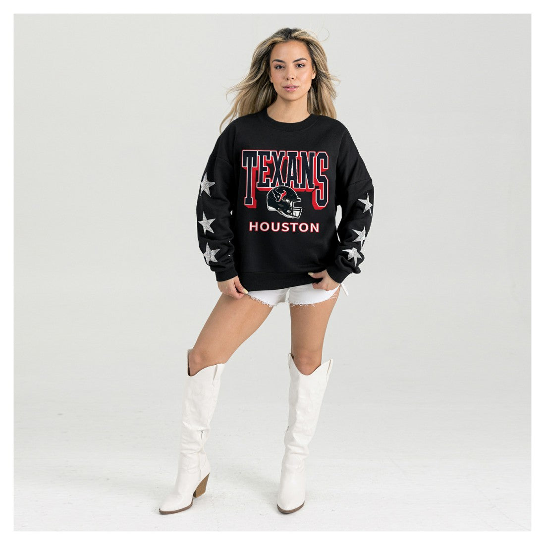 Houston Texans Gameday Couture Women's Pure Victory Rhinestud Star-Sleeve Pullover Sweatshirt | NFL US