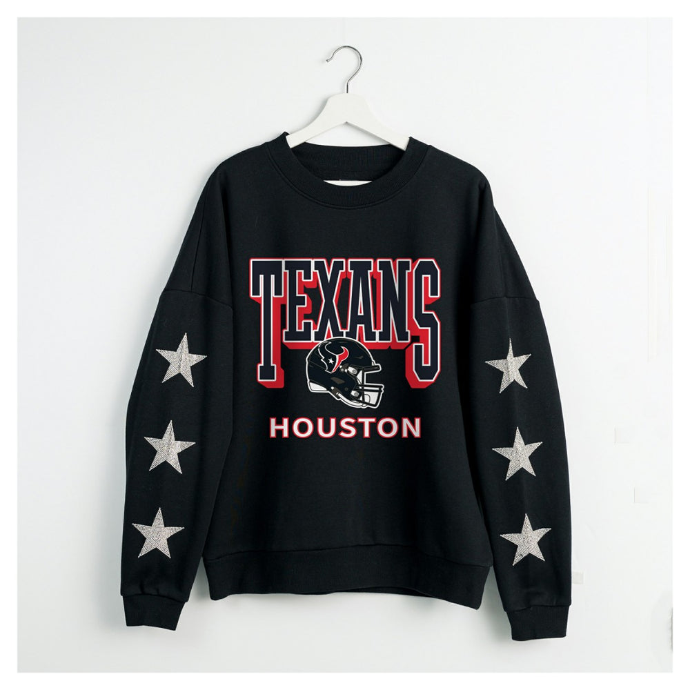 Houston Texans Gameday Couture Women's Pure Victory Rhinestud Star-Sleeve Pullover Sweatshirt | NFL US