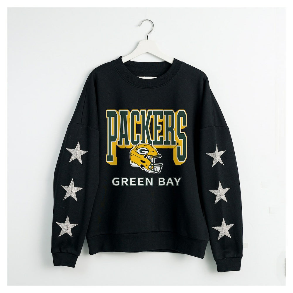 Green Bay Packers Gameday Couture Women's Pure Victory Rhinestud Star-Sleeve Pullover Sweatshirt | NFL Hot