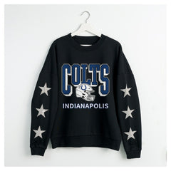 Indianapolis Colts Gameday Couture Women's Pure Victory Rhinestud Star-Sleeve Pullover Sweatshirt | NFL Sale