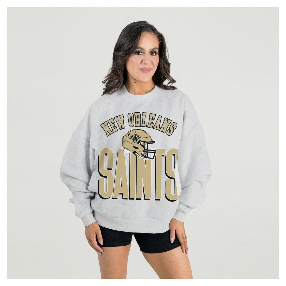 New Orleans Saints Gameday Couture Women's Fierce Focus Premium Oversized Fleece Pullover Sweatshirt | NFL New
