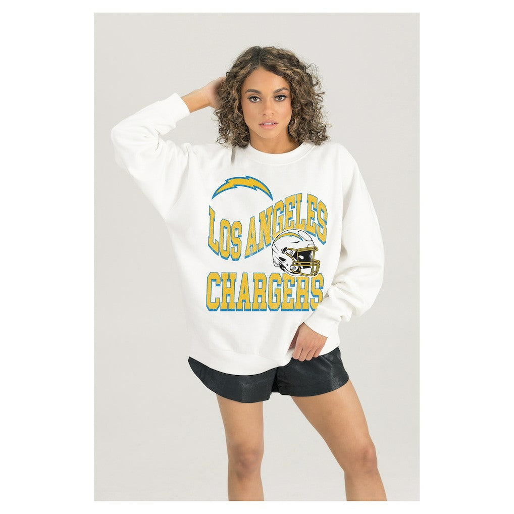 Los Angeles Chargers Gameday Couture Women's Oversized Hard Earned Premium Fleece Pullover Sweatshirt | NFL Sale