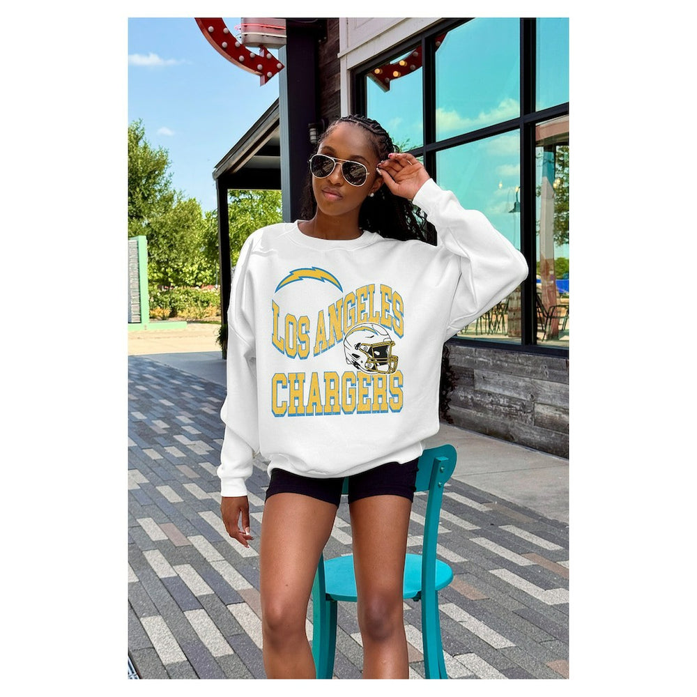 Los Angeles Chargers Gameday Couture Women's Oversized Hard Earned Premium Fleece Pullover Sweatshirt | NFL Sale