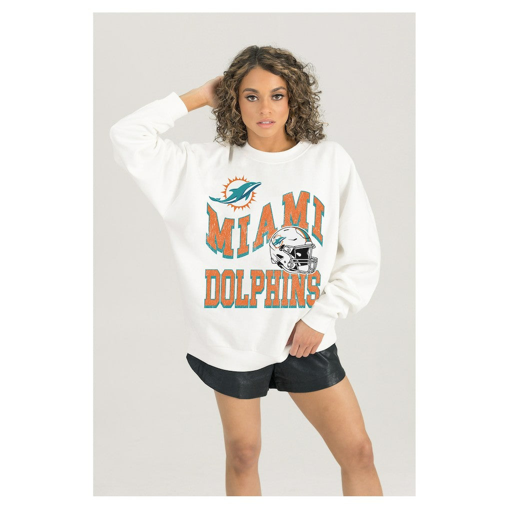 Miami Dolphins Gameday Couture Women's Oversized Hard Earned Premium Fleece Pullover Sweatshirt | NFL Sale