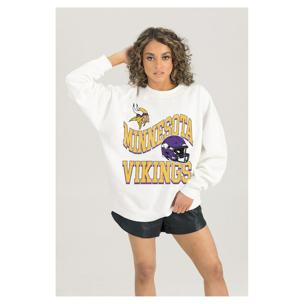Minnesota Vikings Gameday Couture Women's Oversized Hard Earned Premium Fleece Pullover Sweatshirt | NFL Sale