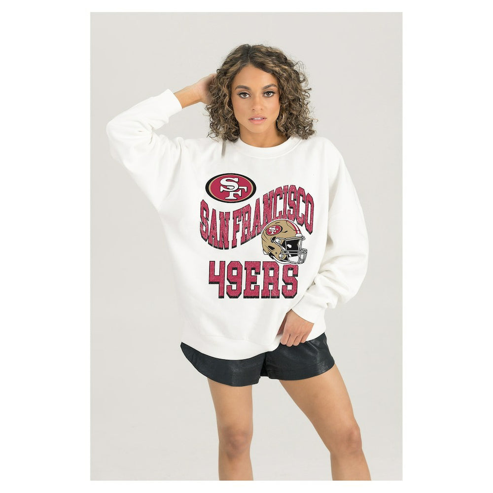 San Francisco 49ers Gameday Couture Women's Oversized Hard Earned Premium Fleece Pullover Sweatshirt | NFL Sale
