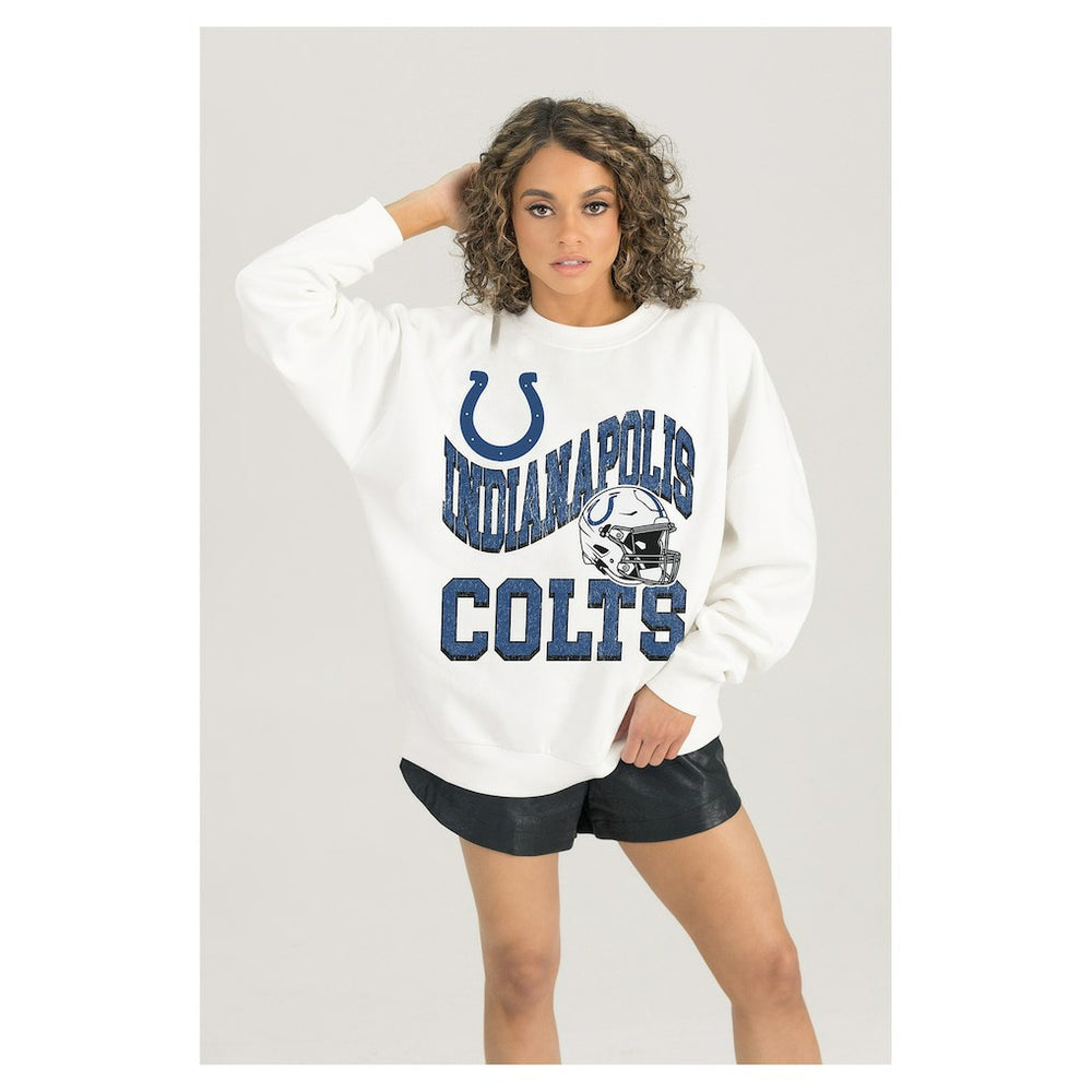 Indianapolis Colts Gameday Couture Women's Oversized Hard Earned Premium Fleece Pullover Sweatshirt | NFL US