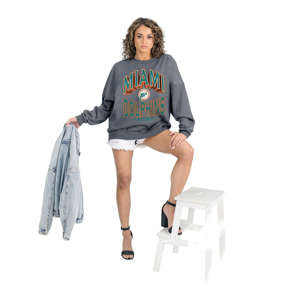 Miami Dolphins Gameday Couture Women's Long Weekends Oversized Premium Fleece Pullover Sweatshirt | NFL Online