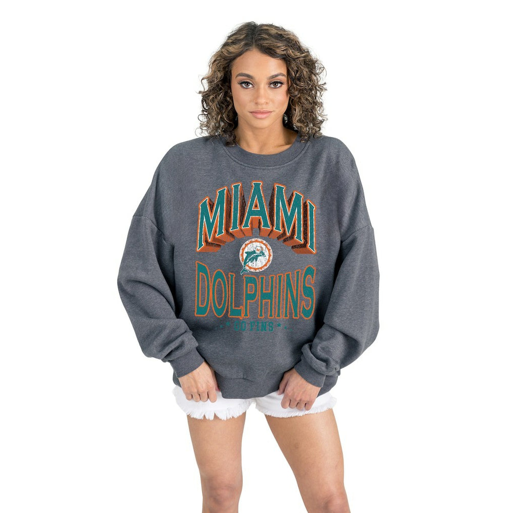 Miami Dolphins Gameday Couture Women's Long Weekends Oversized Premium Fleece Pullover Sweatshirt | NFL Online