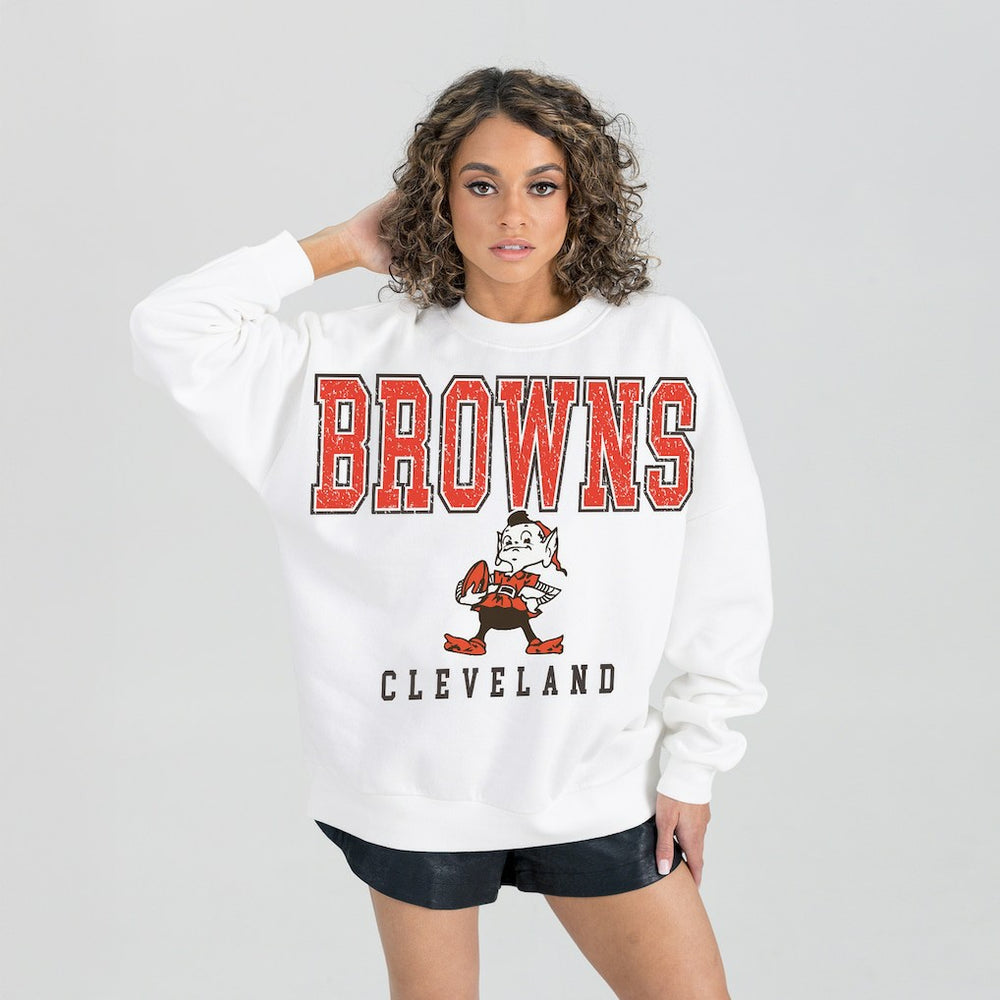 Cleveland Browns Gameday Couture Women's Classic Sunday Drives Oversized Premium Fleece Pullover Sweatshirt | NFL Discount