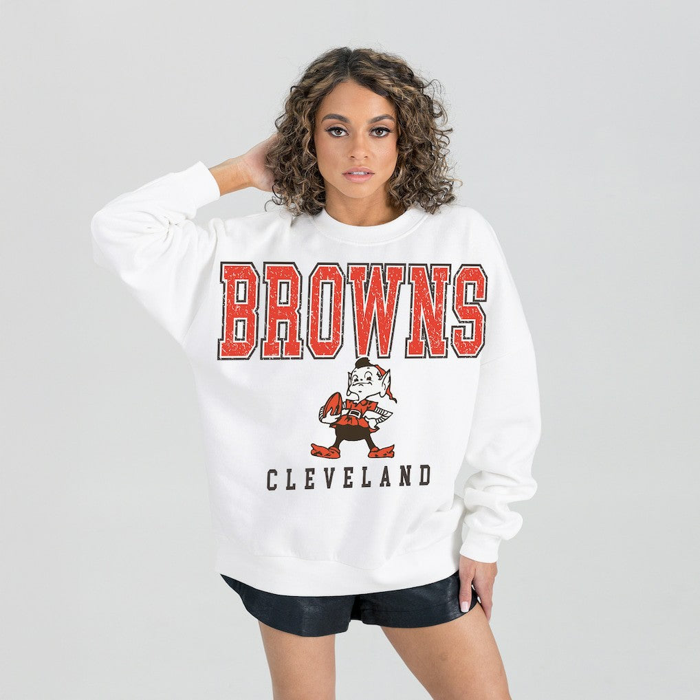 Cleveland Browns Gameday Couture Women's Classic Sunday Drives Oversized Premium Fleece Pullover Sweatshirt | NFL Discount