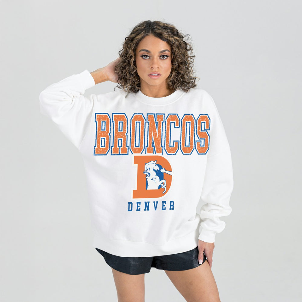 Denver Broncos Gameday Couture Women's Classic Sunday Drives Oversized Premium Fleece Pullover Sweatshirt | NFL Sale