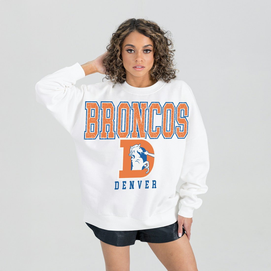 Denver Broncos Gameday Couture Women's Classic Sunday Drives Oversized Premium Fleece Pullover Sweatshirt | NFL Sale