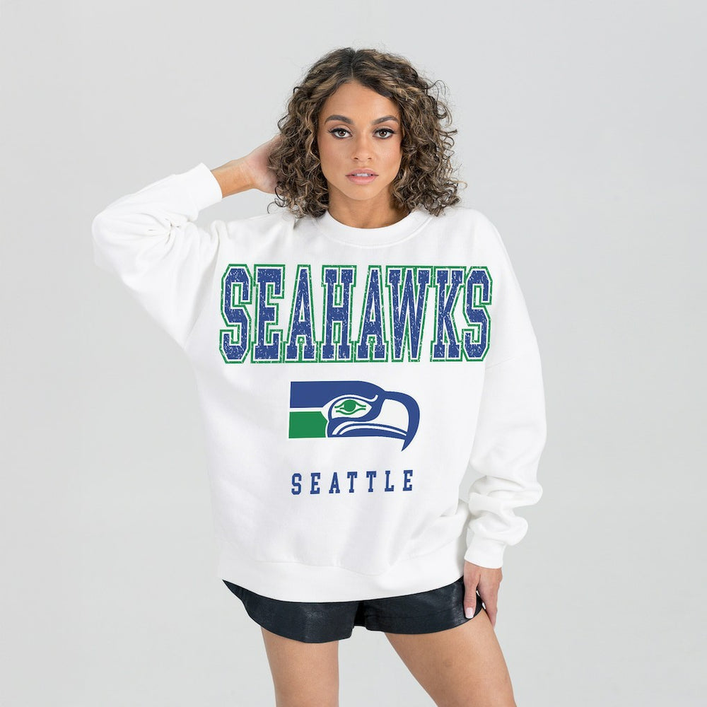 Seattle Seahawks Gameday Couture Women's Classic Sunday Drives Oversized Premium Fleece Pullover Sweatshirt | NFL New