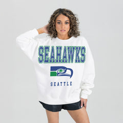 Seattle Seahawks Gameday Couture Women's Classic Sunday Drives Oversized Premium Fleece Pullover Sweatshirt | NFL New