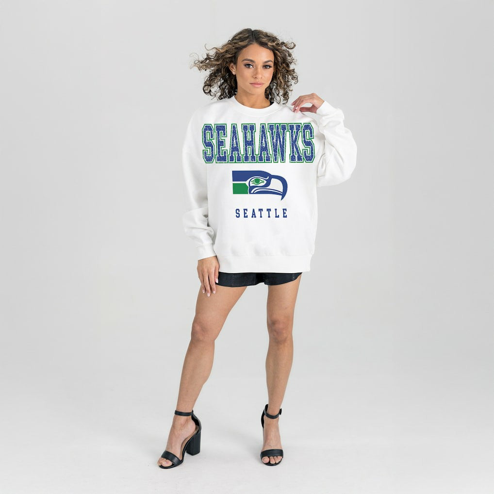 Seattle Seahawks Gameday Couture Women's Classic Sunday Drives Oversized Premium Fleece Pullover Sweatshirt | NFL New