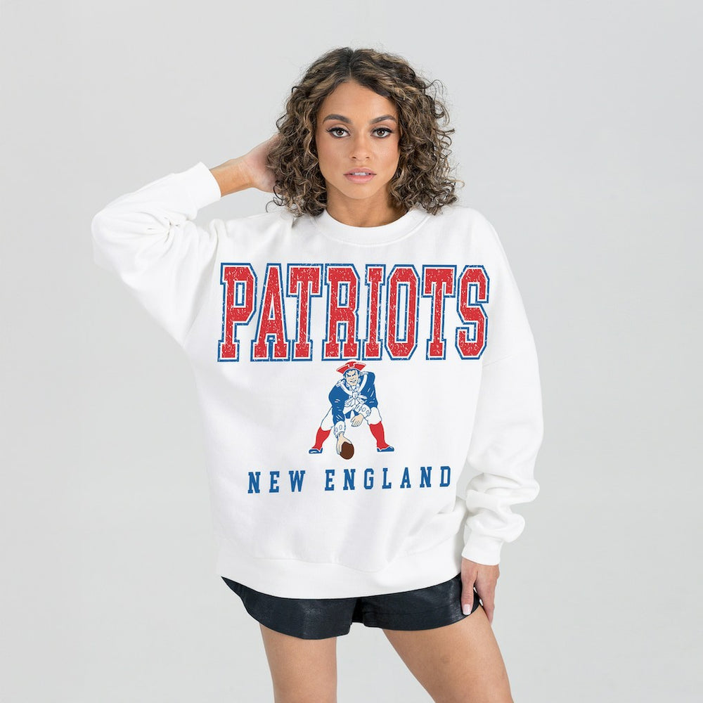 New England Patriots Gameday Couture Women's Classic Sunday Drives Oversized Premium Fleece Pullover Sweatshirt | NFL Outlet