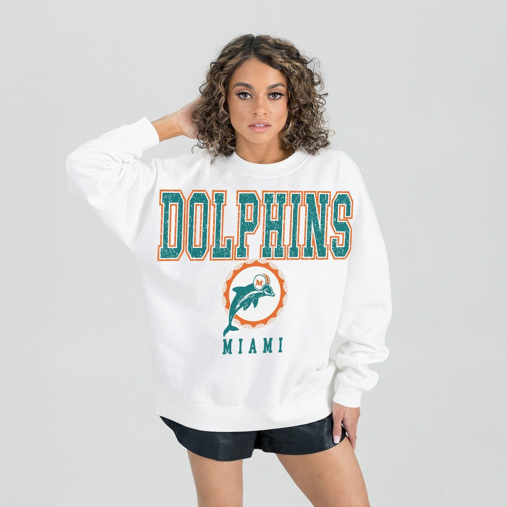 Miami Dolphins Gameday Couture Women's Classic Sunday Drives Oversized Premium Fleece Pullover Sweatshirt | NFL Outlet