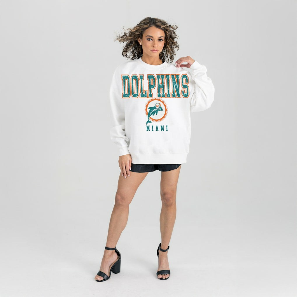 Miami Dolphins Gameday Couture Women's Classic Sunday Drives Oversized Premium Fleece Pullover Sweatshirt | NFL Outlet