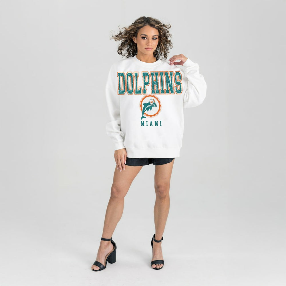 Miami Dolphins Gameday Couture Women's Classic Sunday Drives Oversized Premium Fleece Pullover Sweatshirt | NFL Outlet