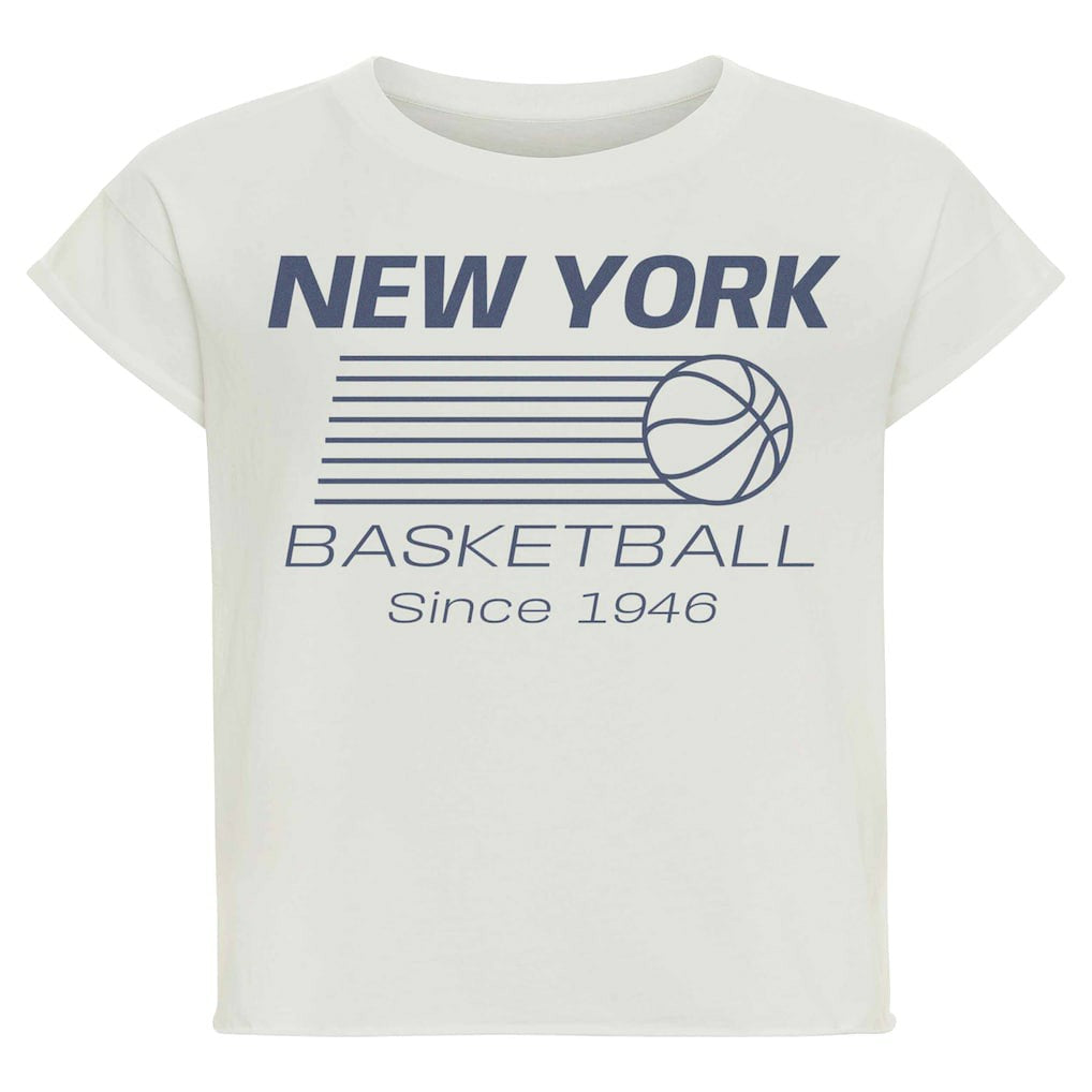 Cream New York Knicks Sportiqe Women's Athletic Club Collection Alana Premium Cropped T-Shirt | NBA