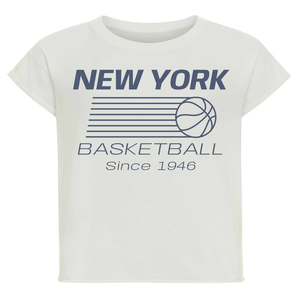 Cream New York Knicks Sportiqe Women's Athletic Club Collection Alana Premium Cropped T-Shirt | NBA