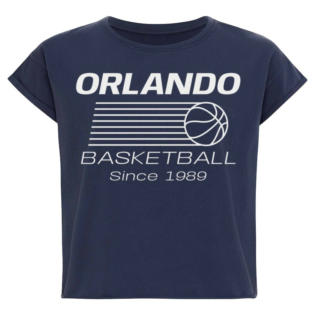 Navy Orlando Magic Sportiqe Women's Athletic Club Collection Alana Premium Cropped T-Shirt | NBA