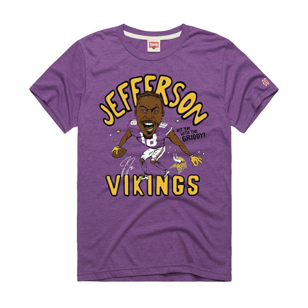 Minnesota Vikings Justin Jefferson  Homage Unisex Caricature Player Graphic Tri-Blend T-Shirt | NFL Sale