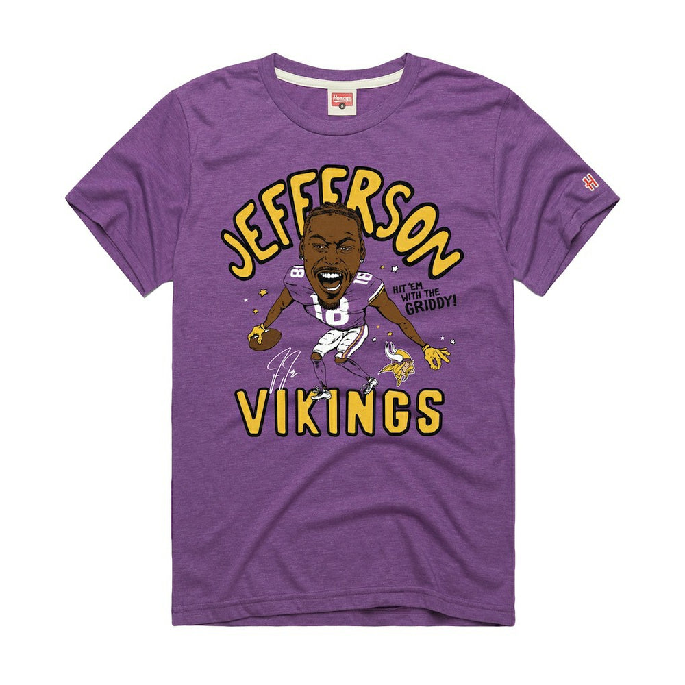 Minnesota Vikings Justin Jefferson  Homage Unisex Caricature Player Graphic Tri-Blend T-Shirt | NFL Sale