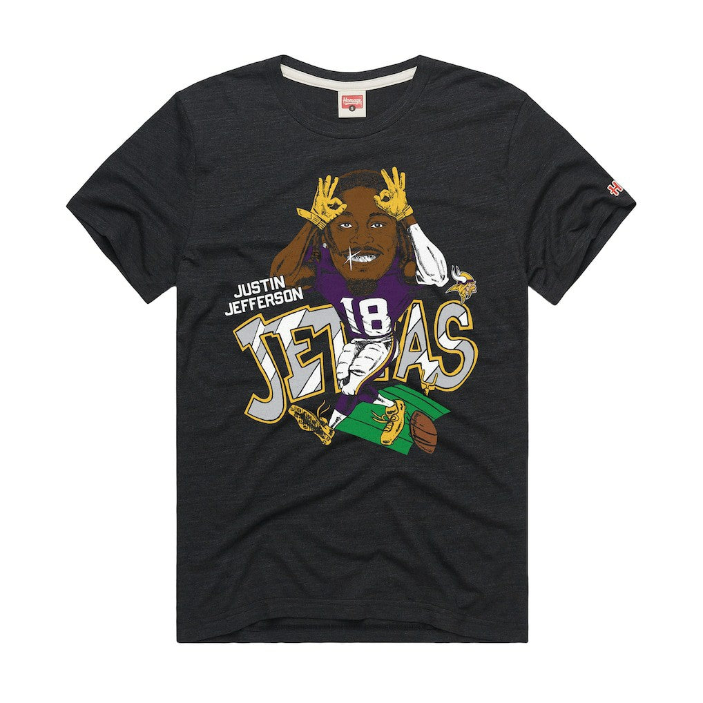Minnesota Vikings Justin Jefferson  Homage Unisex Caricature Player Graphic Tri-Blend T-Shirt | NFL Hot