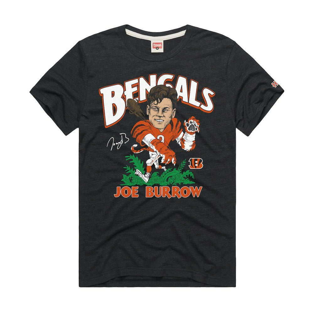 Cincinnati Bengals Joe Burrow  Homage Unisex Caricature Player Graphic Tri-Blend T-Shirt | NFL Discount