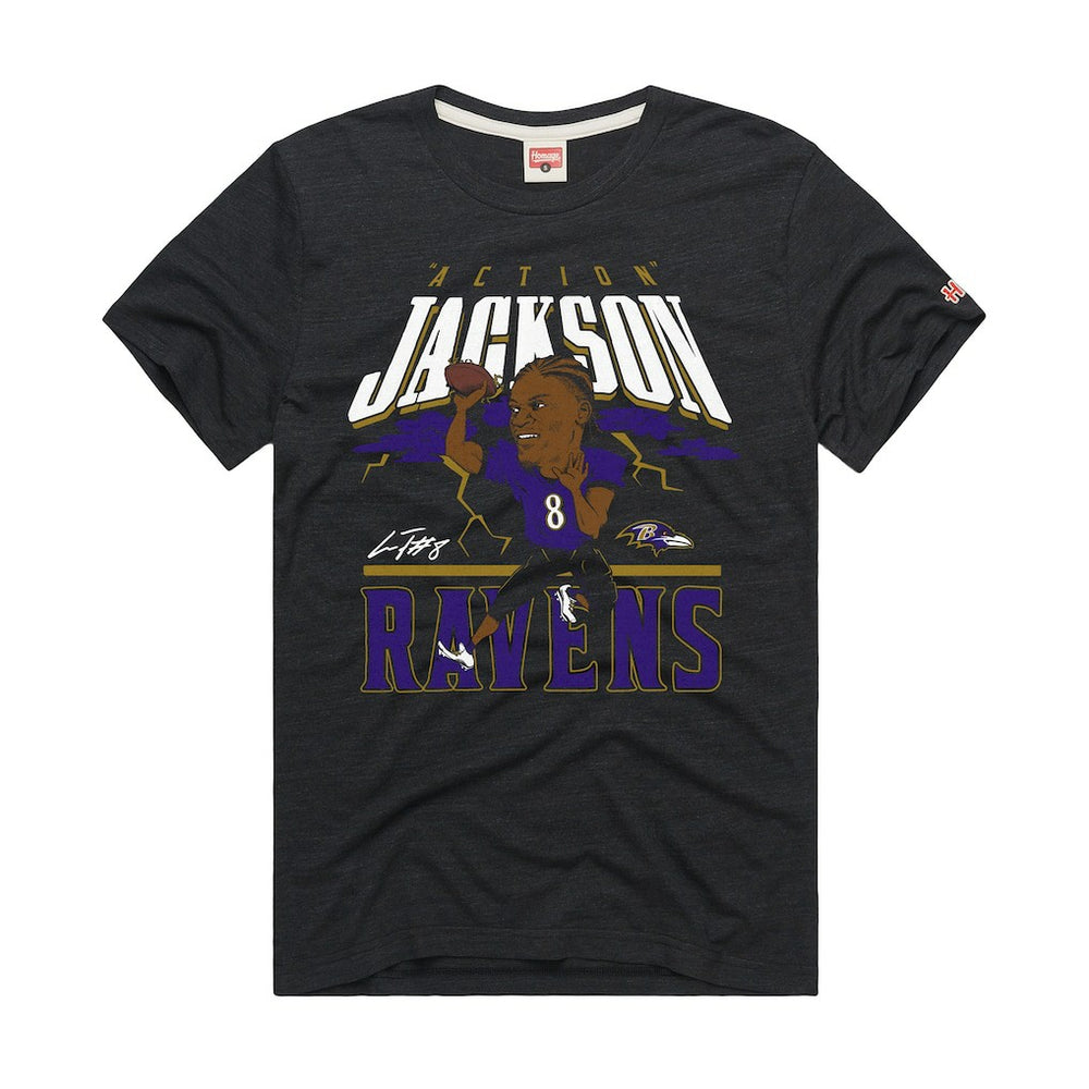 Baltimore Ravens Lamar Jackson  Homage Unisex Caricature Player Graphic Tri-Blend T-Shirt | NFL Sale