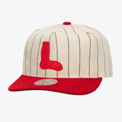 Boston Red Sox Mitchell & Ness Unisex Vintage Ground Melton Wool Pinstripe Adjustable Hat - MLB Hats