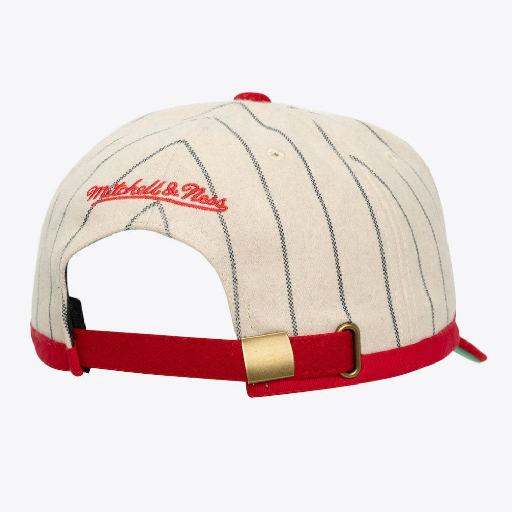Cincinnati Reds Mitchell & Ness Unisex Vintage Ground Melton Wool Pinstripe Adjustable Hat - MLB Hats