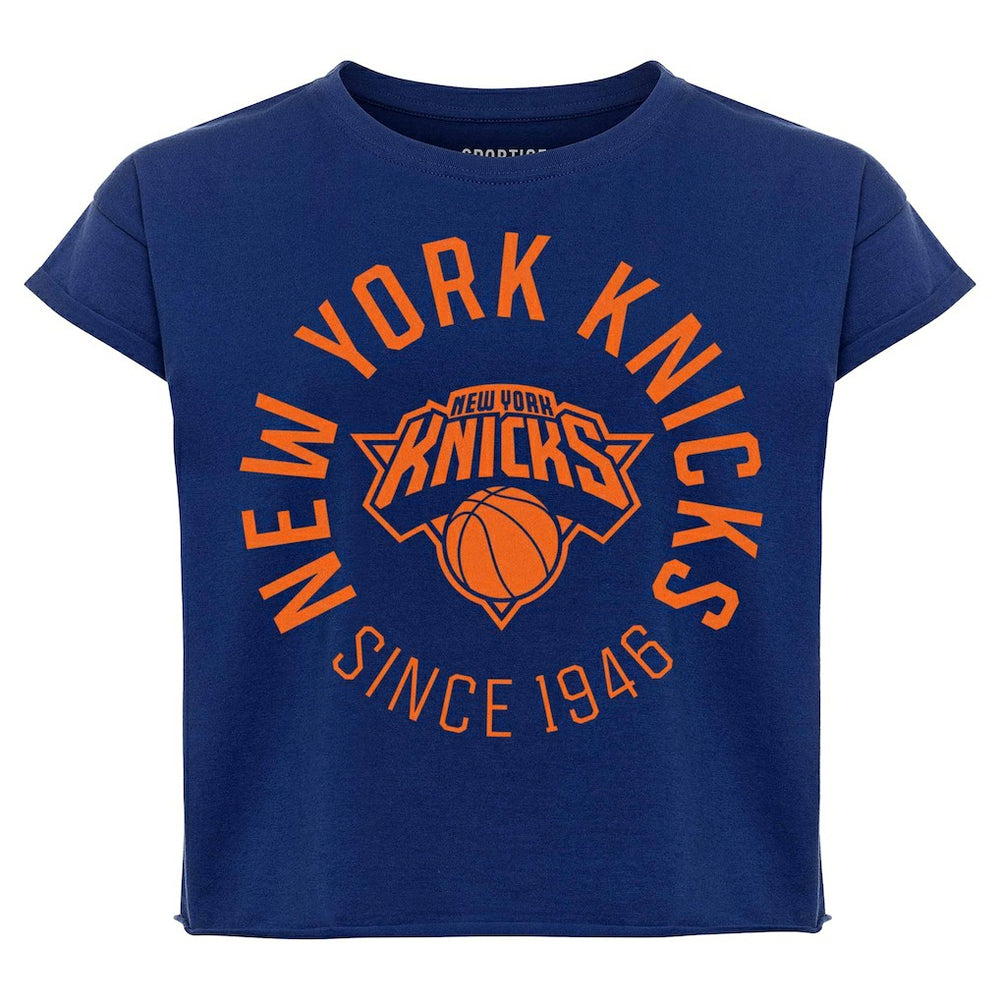 Navy New York Knicks Sportiqe Women's Cropped Genuine Issue Collection Alana T-Shirt | NBA