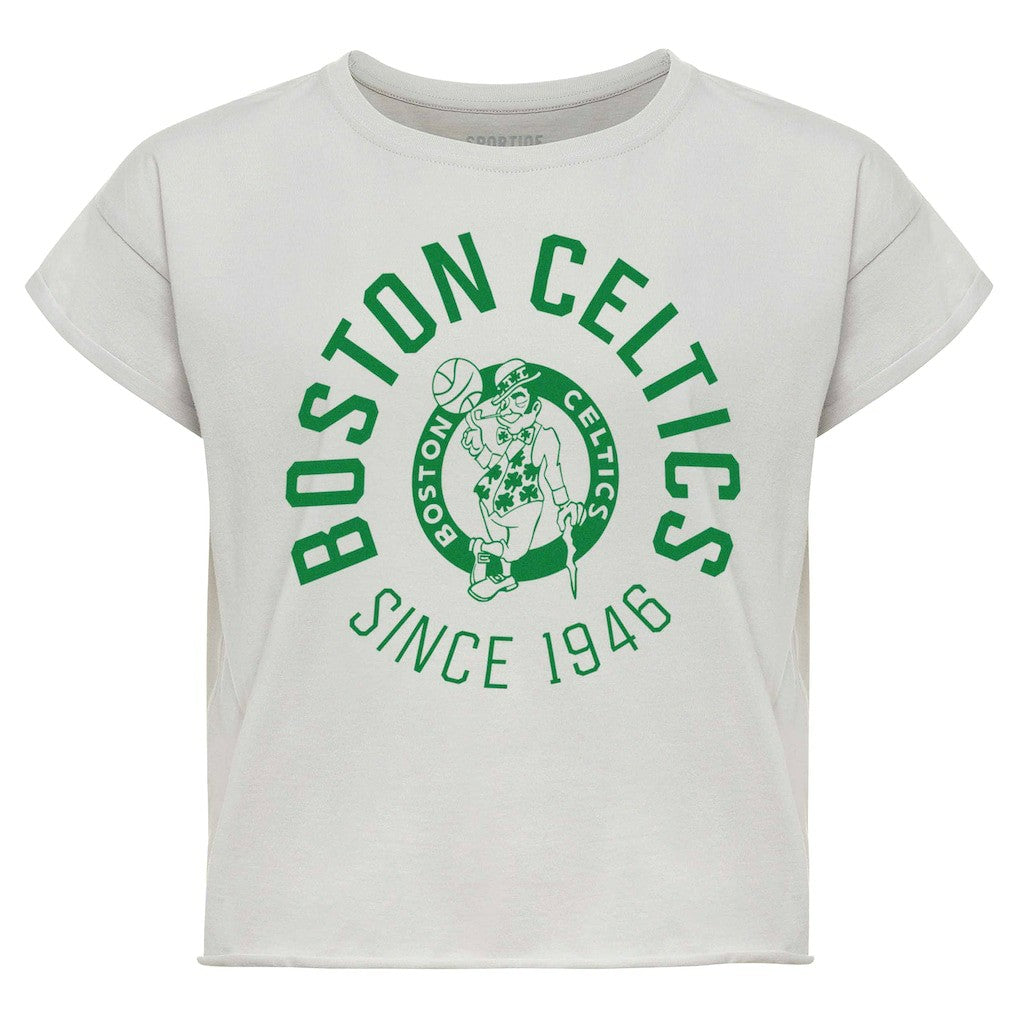 Gray Boston Celtics Sportiqe Women's Cropped Genuine Issue Collection Alana T-Shirt | NBA